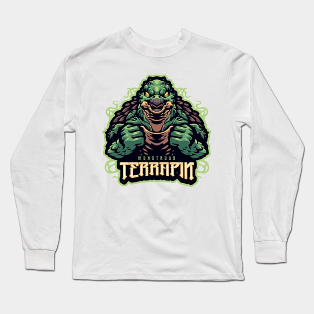 Monstrous Terrapin Green Retro Comic Vintage Cartoon Long Sleeve T-Shirt by REVISTANGO